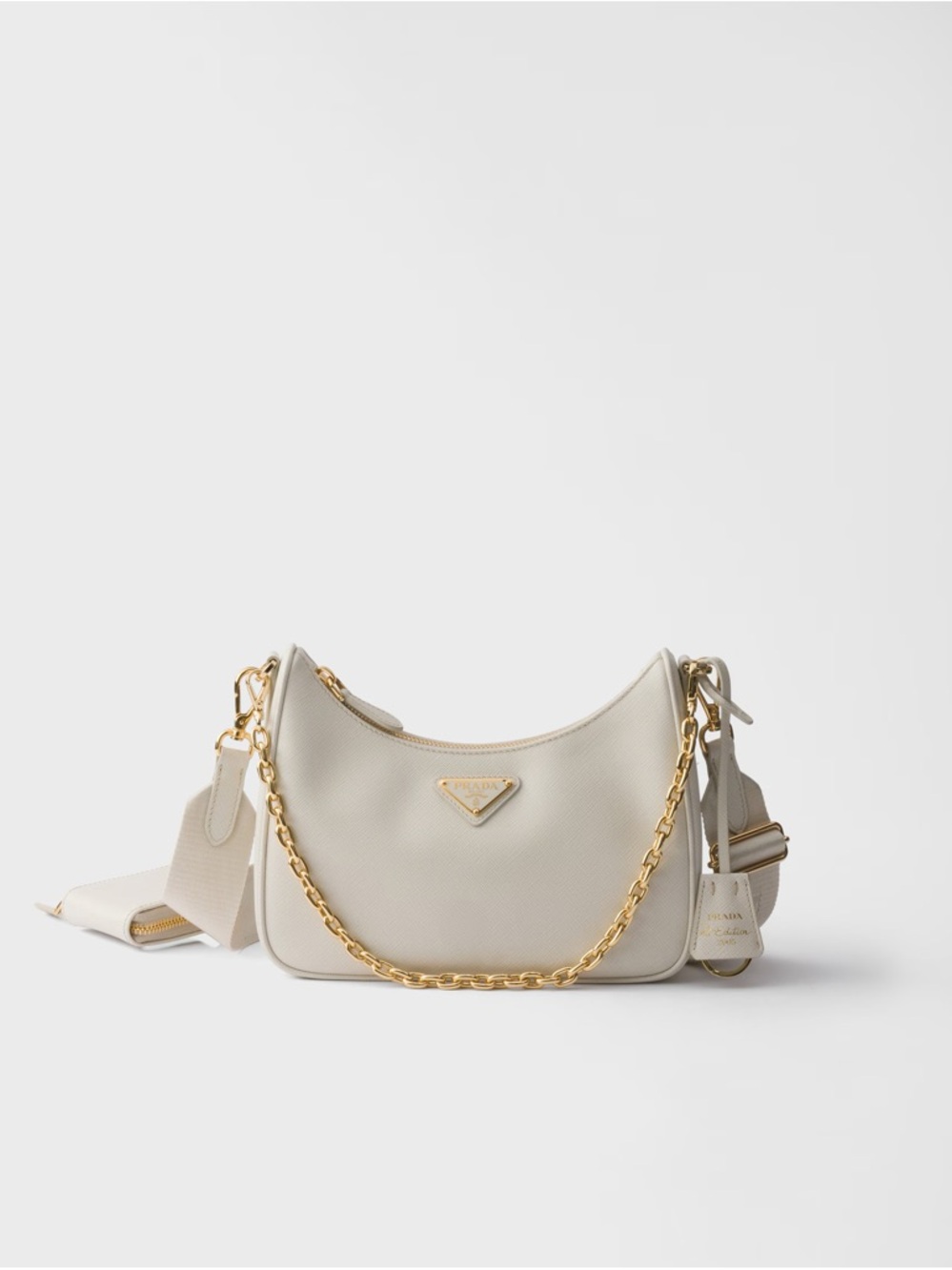 Prada Cream Saffiano Shoulder Bag with Gold Chain